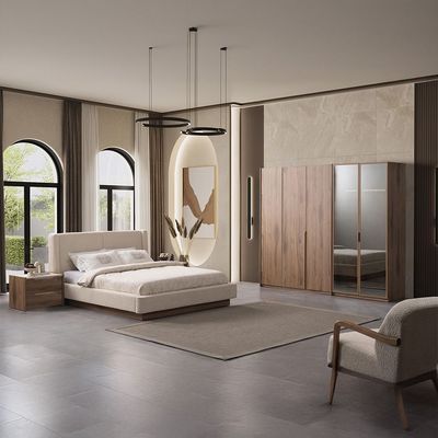 Letto 180X200 Upholstered King Bed - Beige/Walnut