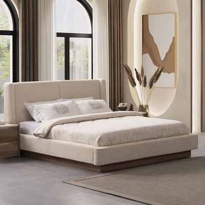 Letto 180X200 Upholstered King Bed - Beige/Walnut