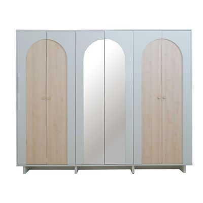 Reena 6 Door Wardrobe W/ 2 Mirror - Dark Biege/Natural