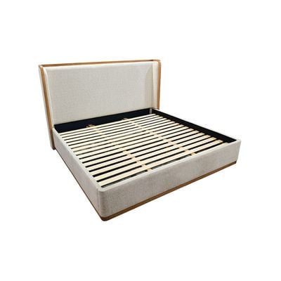 Nordomi 200X200 Upholstered Super King Bed w/ Solid Wood Frame -Beige/Natural