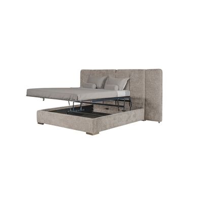 Braxton 160x200 Upholstered Queen Bed w/hydraulic Storage & Foldable Headboard- Brown/Brass