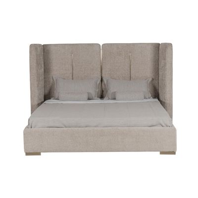 Braxton 160x200 Upholstered Queen Bed With hydraulic Storage & Foldable Headboard- Brown/Brass