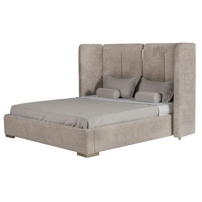 Braxton 160x200 Upholstered Queen Bed With hydraulic Storage & Foldable Headboard- Brown/Brass