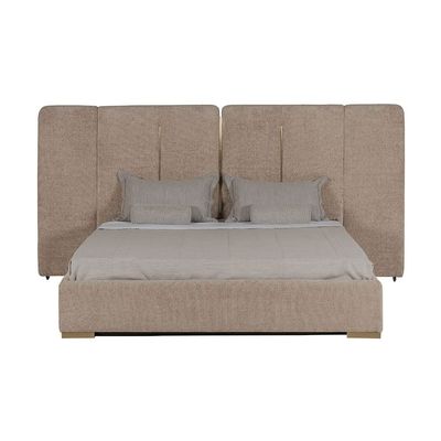 Braxton 160x200 Upholstered Queen Bed With hydraulic Storage & Foldable Headboard- Brown/Brass