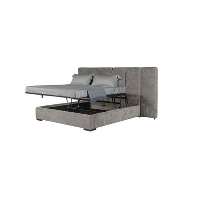 Braxton 160x200 Upholstered Queen Bed With hydraulic Storage & Foldable Headboard -Grey/Titanium