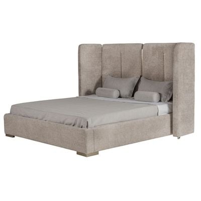 Braxton 180x200 Upholstered King Bed w/hydraulic Storage & Foldable Headboard -Brown/Brass