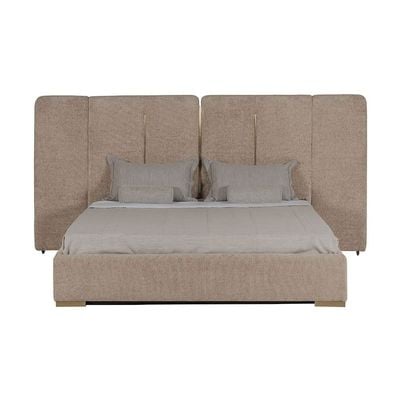 Braxton 180x200 Upholstered King Bed w/hydraulic Storage & Foldable Headboard -Brown/Brass