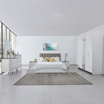 Sparkle 160X200 Bedroom Set With Upholstered Headboard & LED-HG White & Beige