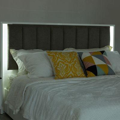 Sparkle 160X200 Bed With Upholstered Headboard & LED-HG White & Beige