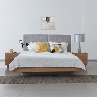 Float 160X200 Floating Bed With Mobile Holder & Wireless Charger-Natural Oak & Grey