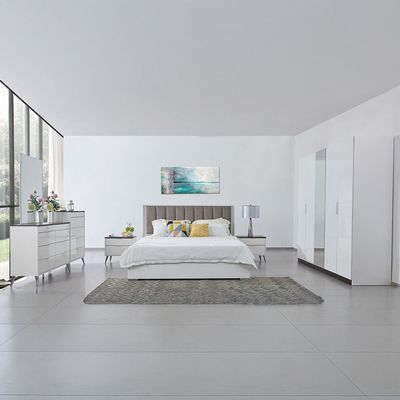 Sparkle 180X200 Bedroom Set With Upholstered Headboard & LED-HG White & Beige