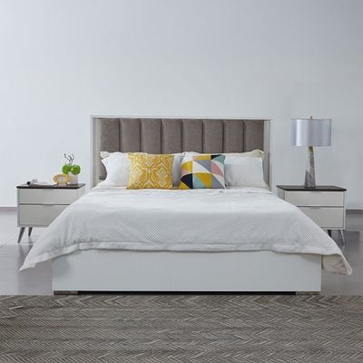 Sparkle 180X200 Bed With Upholstered Headboard & LED-HG White & Beige