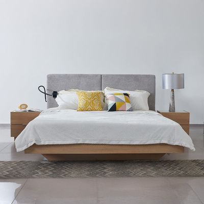 Float 180X200 Floating Bed With Mobile Holder & Wireless Charger-Natural Oak & Grey