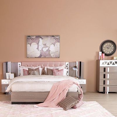 Louisse King Bed 180x200+Dresser and Stool set with LED- Grey