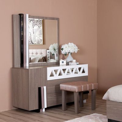 Louisse King Bed 180x200+Dresser and Stool set with LED- Grey