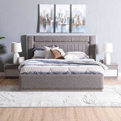 Atlas 180X200 King Bed + 2 Night Stand and Dresser with Mirror + Stool  - Taupe/Cream