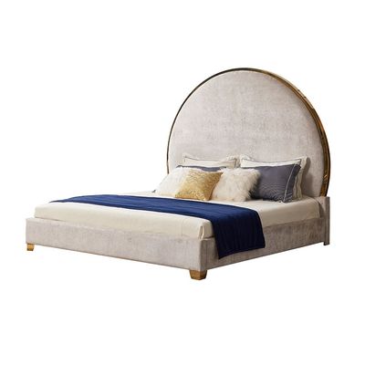 Aanya 200x200 Super King Bed Set  with USB Port + 2 Nightstands - Beige/Gold - With 2-Year Wararnty