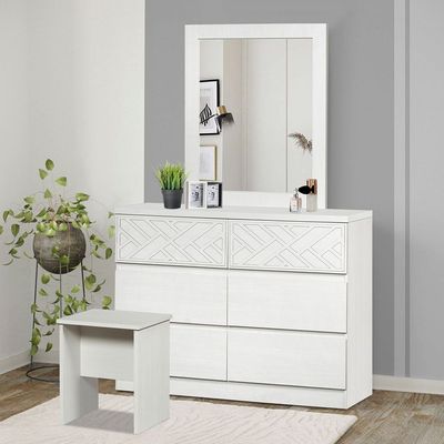 Casablanca 200x200 Super King Bed+2Nightstands+Dresser+Mirror+Stool W/ 2 USB-White Oak