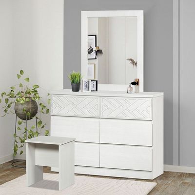 Casablanca 200x200 Super King Bed + 2Nightstands + Dresser + Mirror + Stool with 2 USB - White Oak - With 2-Year Warranty