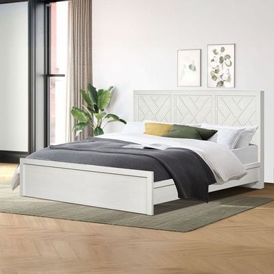 Casablanca 200x200 Super King Bed + 2Nightstands + Dresser + Mirror + Stool with 2 USB - White Oak - With 2-Year Warranty