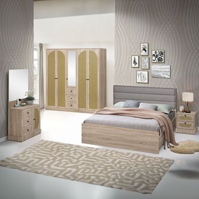 Bali 160x200 Queen Bed+2Nightstands+Dresser+Mirror-Light Oak