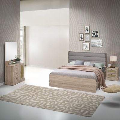 Bali 160x200 Queen Bed + 2Nightstands + Dresser + Mirror - Light Oak - With 2-Year Warranty