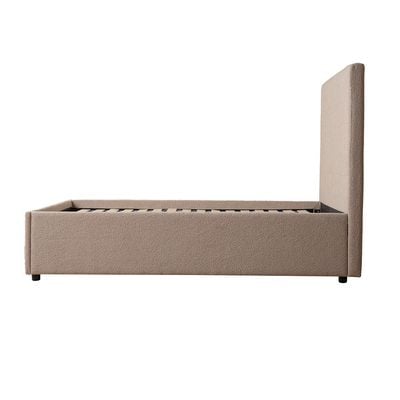 Travvy 150x200 Upholstered Queen Bed - Dark Beige - With 3-Year Warranty