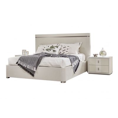 Aries 180X200 King Bed w/ 2 Nightstand and Dresser w/Mirror + Stool- L.Beige Oak Veneer