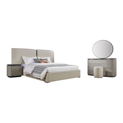 Grayson 180X200 King Bed W/2 Night Stand And Dresser Mirror W/Led + Stool - Grey / Silver 