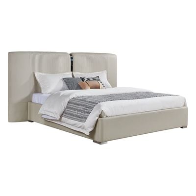Grayson 180X200 King Bed W/2 Night Stand And Dresser Mirror W/Led + Stool - Grey / Silver 