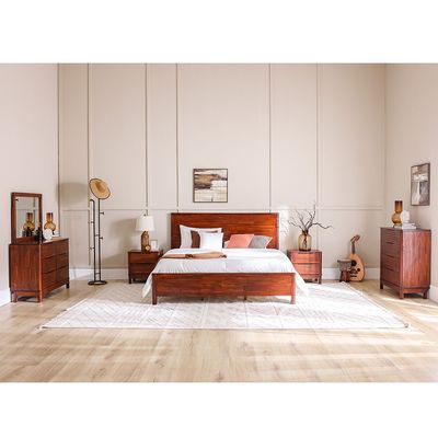 Artisan 180X200 Solid Wood King Bed+2Nightstands+Dresser+Mirror-Maroon Oak
