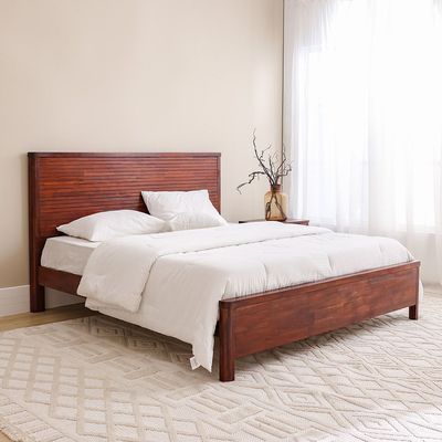 Artisan 180X200 Solid Wood King Bed+2Nightstands+Dresser+Mirror-Maroon Oak