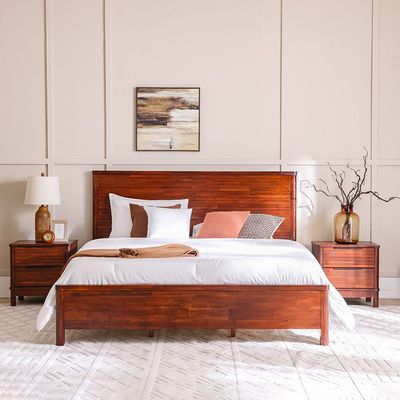 Artisan 180X200 Solid Wood King Bed+2Nightstands+Dresser+Mirror-Maroon Oak