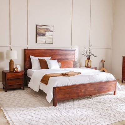 Artisan 180X200 Solid Wood King Bed+2Nightstands+Dresser+Mirror-Maroon Oak