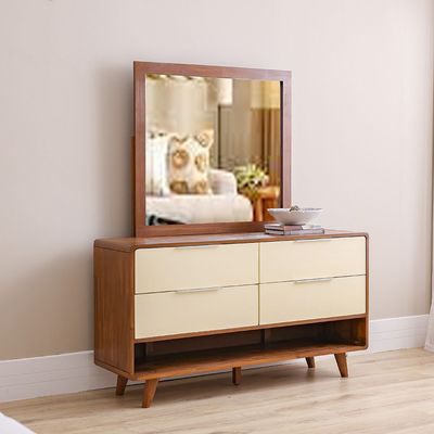 Driftwood 180X200 Solid Wood King Bed+2Nightstands+Dresser+Mirror-Brown & Cream