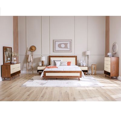 Driftwood 180X200 Solid Wood King Bed+2Nightstands+Dresser+Mirror-Brown & Cream