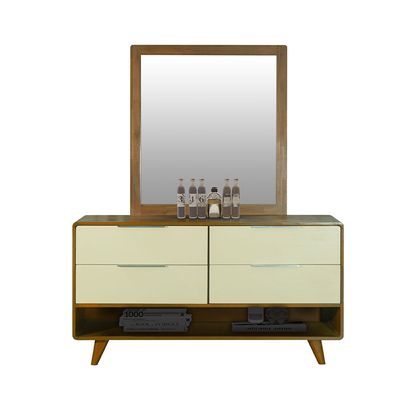 Driftwood 180X200 Solid Wood King Bed+2Nightstands+Dresser+Mirror-Brown & Cream