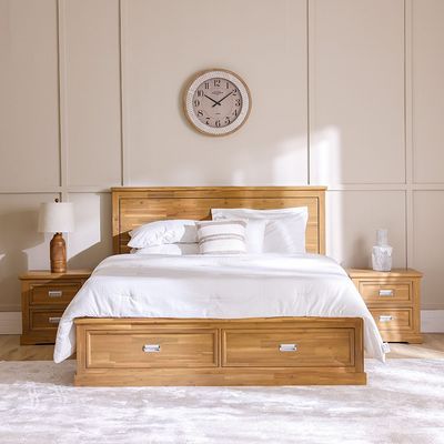 Canterbury 180X200 Solid Wood King Bed+2Nightstands+Dresser+Mirror-Brown & Grey
