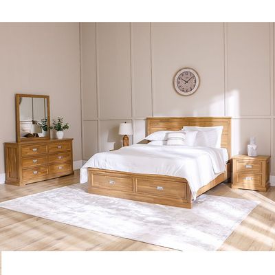 Canterbury 180X200 Solid Wood King Bed+2Nightstands+Dresser+Mirror-Brown & Grey
