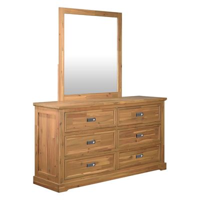 Canterbury 180X200 Solid Wood King Bed+2Nightstands+Dresser+Mirror-Brown & Grey