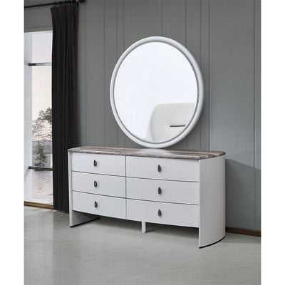 Virgo 200X200 Upholstered  Super King Bedset W/Led W/ 2 Night Stand And 6 Drawer Dresser With Mirror & Stool - Matt Grey