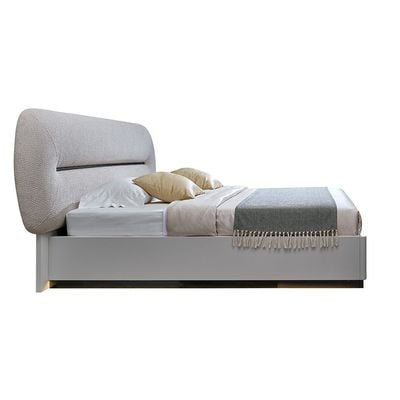 Virgo 200X200 Upholstered  Super King Bedset W/Led W/ 2 Night Stand And 6 Drawer Dresser With Mirror & Stool - Matt Grey
