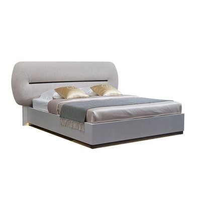 Virgo 200X200 Upholstered  Super King Bedset W/Led W/ 2 Night Stand And 6 Drawer Dresser With Mirror & Stool - Matt Grey