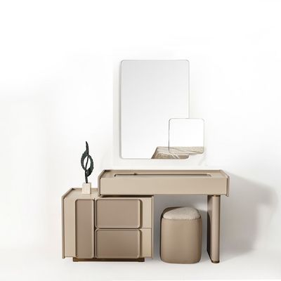 Mirante 200X200 Super King Bed With  2 Night Stand And Dresser With Mirror + Stool - Grey