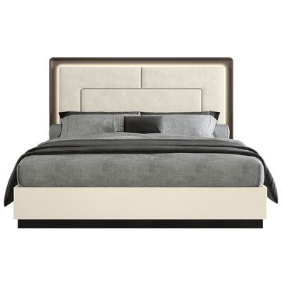 Shine 180X200 King Bed Set w/ LED and 2 Night Stand w/ Dresser Mirror - Beige