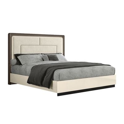 Shine 180X200 King Bed Set w/ LED and 2 Night Stand w/ Dresser Mirror - Beige