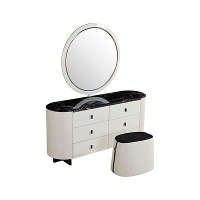 Krisalis Dresser with Mirror and Stool - Beige/Black - With 2-Year Warranty