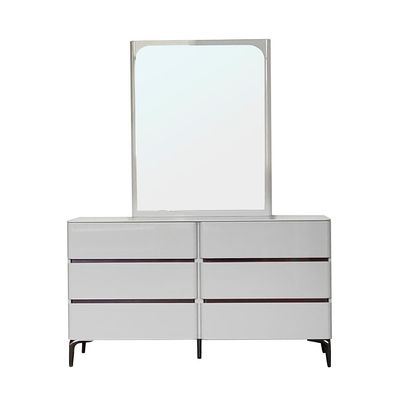 Santelmo Dresser with Mirror - High Gloss Light Grey - With 2-Year Warranty