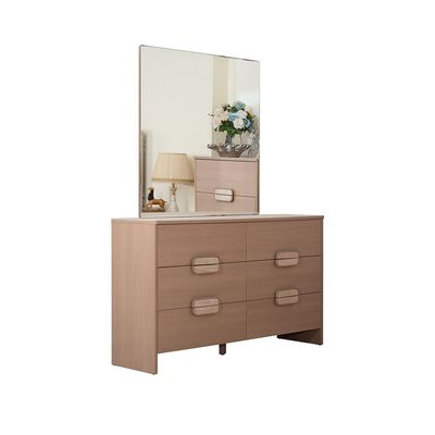 Travvy 6-Drawer Travertine Stone Top Dresser with Mirror & Stool - Dark Beige - With 3-Year Warranty