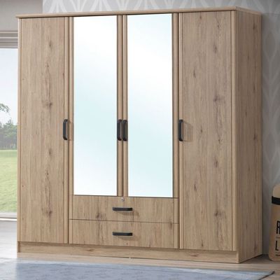 Raymond 4 Door Wardrobe - Summer Oak -2 Year Warranty